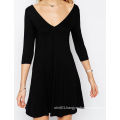 OEM Severice Fashion Classic Black V Neck Girl Dress